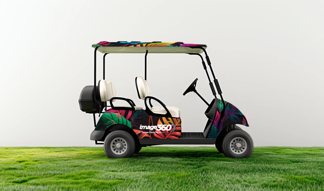 Upgrade your golf cart with eye-catching vinyl wraps from Image360 Ybor City in Tampa, FL. Perfect for adding flair or promoting your brand on the green!