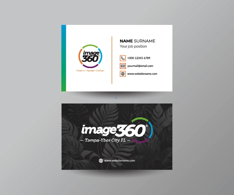 Elevate your networking game with expertly designed business cards from Image360 Ybor City in Tampa, FL. Sleek, memorable, and tailored to reflect your brand identity!